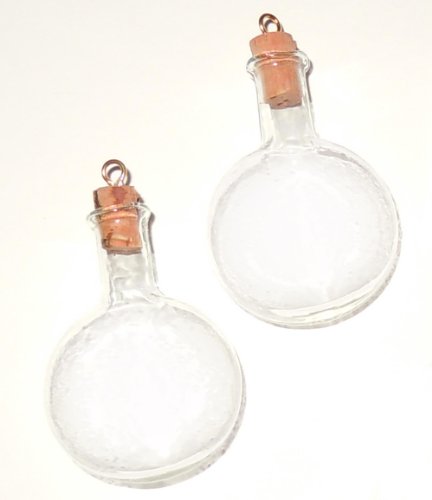 MINIATURE GLASS BOTTLE FLASK with STOPPER and LOOP