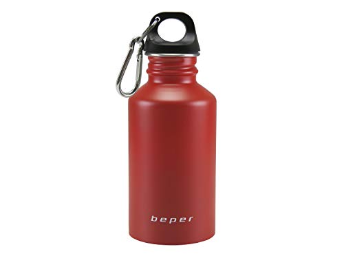 BEPER C102BOT002 Botella Agua Acero Inoxidable de 500 ml con Mosquetón, Color Rojo