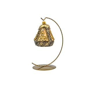 Christmas Bell Ornament 4-Inch Blown Glass (Gold Embellished) Christmas Bell Ornament 4 Inch Blown Glass Gold Embellished
