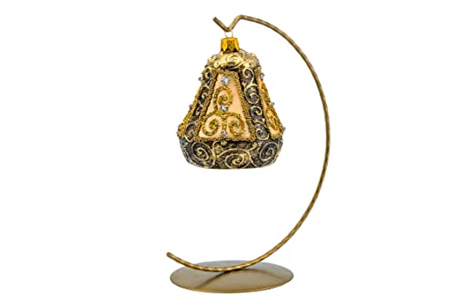 Christmas-Bell-Ornament-4-Inch-Blown-Glass-Gold-Embellished Christmas Bell Ornament 4 Inch Blown Glass Gold Embellished