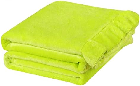 PiccoCasa Fleece Throw Blanket - Flannel Throws Blankets for Sofa Bed Couch Plush Microfiber Solid Blanket Single/Travel Size, 130x150cm Lime Green