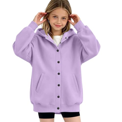 Girls Snap Closure Sweatshirts Long Sleeve Hooded Top with Pocket | Oversized Drop Shoulder Soft Comfy Sweatshirt with Pockets forSchool Lounge Outdoor Daily Wear Fall Winter - image 4