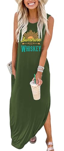 Image of Womens Good Vibes Rainbow Sleeveless Funny Grapic Maxi Dress Summer Casual Letter Tank Dresses with Pockets