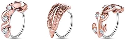 MoBody 3-Pack 20G Nose Ring Piercing Hoop Paved CZ Crawler Surgical Steel Cartilage Earring Set (8mm) (Rose Gold-Tone)