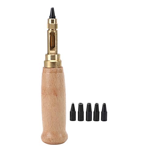 Lot de 6 Perforatrices en Cuir, Perforatrice Automatique en Cuir avec Poignée en Bois, Outil de Poinçonnage Rotatif Remplaçable pour Cuir, Bracelets de Montre, Ceintures, Toile, Papier, Plastique Cover