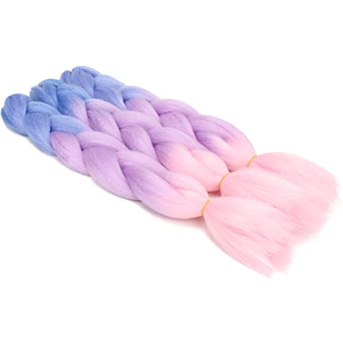 Vckovcko Pink Jumbo Braid Crochet Braids Hair Extension Three Tone Ombre Color Rainbow Jumbo Braiding For Twist Braiding,Jumbo Box Braiding Hair 24",3 Bundles/Lot,Blue-Light Purple-Pink #TOP1