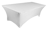 TEKTRUM 6 FT LONG RECTANGULAR STRETCH TABLECLOTH DJ JACKET COVER FOR TRADE SHOW - PREMIUM FABRIC (White)
