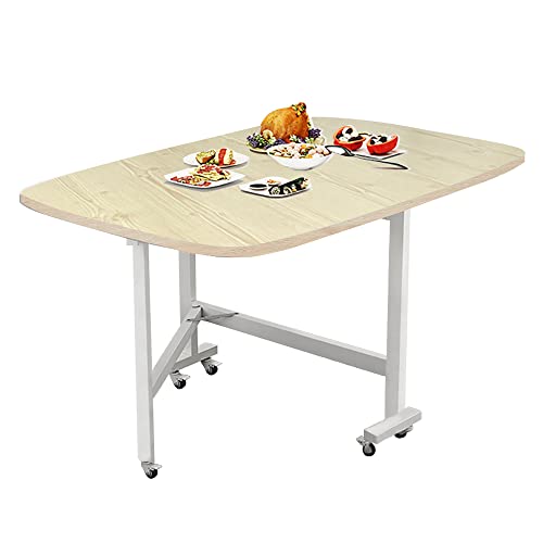 Rukulin Drop Leaf Dining Table – Solid Wooden Foldable Kitchen Table With 6 Wheels For Dining Room (Natural & White) #TOP6