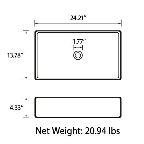 Sinber BVS2414A-OK 24 Inch X 14 Inch X 4.33 Inch White Rectangular Ceramic Countertop Bathroom Vanity Vessel Sink Bvs2414A-Ok thumb #5