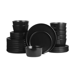 Stone Lain Celina Stoneware 24-Piece Round Dinnerware Set, Black