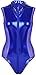 FEHEOO Women’s Sexy Faux Leather Zipper Bodysuit – Wet Look One Piece Lingerie Teddy Outfit for Cosplay, Roleplay, Clubwear & Bedroom Fantasy Mardi Gras Valentine's Day Gift (Blue)