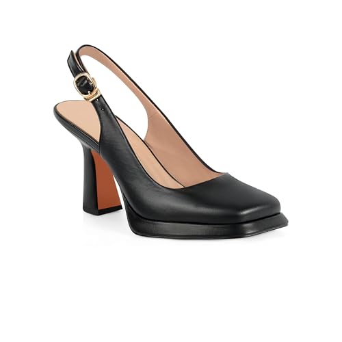 CASALANDER High Heels for Women Slingback Square Toe Pumps Shoes Closed Toe Heels Mary Jane Fashion Dressy Platform Heeled Sandals Black Size 7.5