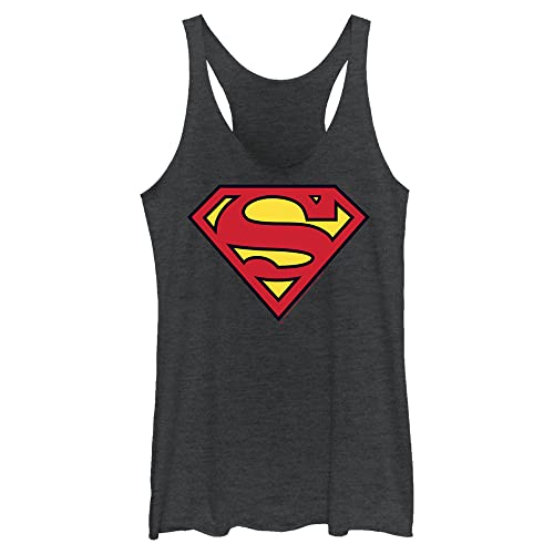 Warner Brothers Womens Superman Classic Logo Racerback Tank Top Black Heather Medium