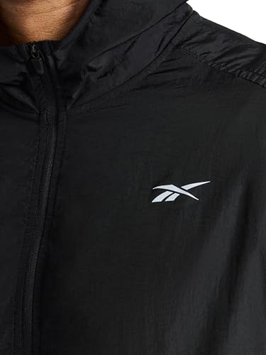Image of Reebok Men's Running Woven Wind Jacket, Standard Fit, Lightweight Nylon Fabric