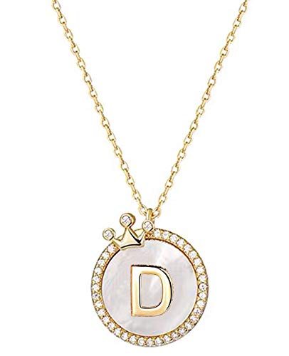 YOUFENG Jewellery Collier avec initiale en or pour femme et fille plaqué or 14 carats avec couronne délicate - Collier majuscule personnalisé - Cadeau pour femme, Cristal, Oxyde de Zirconium Cover