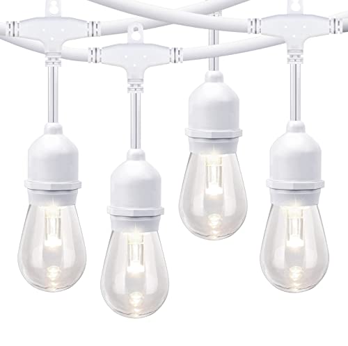 96FT (2x48FT) LED Dimmable Outdoor String Lights, Patio String Lights Waterproof, Commercial Grade&Shatterproof, 4000K Natural White, White Cords, 15 Hanging Sockets String for Backyard, Gazebo