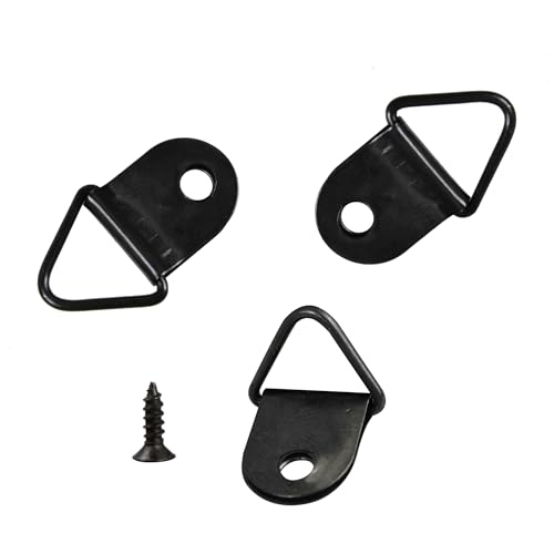 Image of 100Pcs Small Triangle D-Ring Picture Hangers with Screws, Picture Hang Solutions, Black Metal Frame Hooks Hardware for Hanging Clocks, Paintings, Artwork, Photos, Mirror