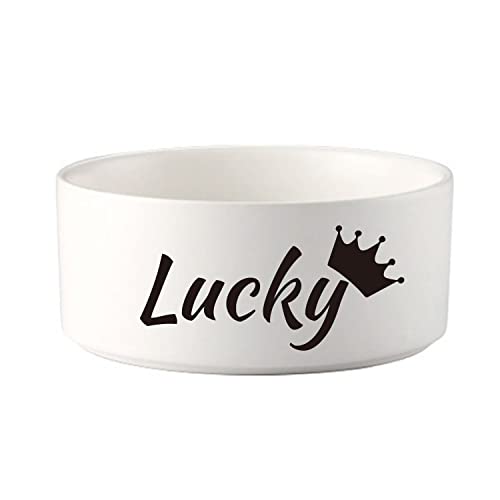 JMIPET Personalized Ceramic Dog Bowl Custom Pet Name Cat Puppy Feeding Bottom Non-Slip Does Not Overflow Kitten Food Feeder Water (White), S,M,L (TCW-1)