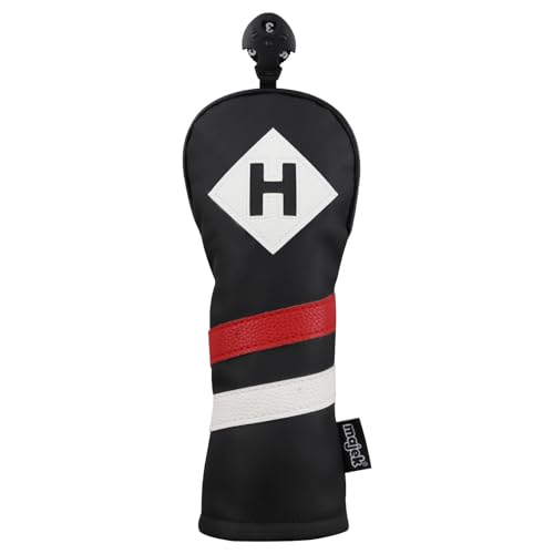 Majek Retro Golf Headcover Black Red and White Vintage Leather Style Hybrid Head Cover Classic Look, Wheel Tag Includes Numbers 3 Through 7 Plus X