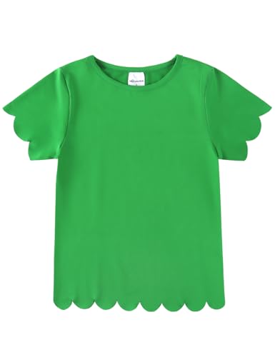 Image of Noomelfish Girls Short Sleeve Scalloped Edge T-Shirts Casual Cute Summer Tee Tops Blouse (5-12 Years)