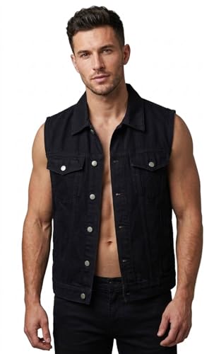 Chaleco Cafe Racer para hombre en color negro con acabados robustos