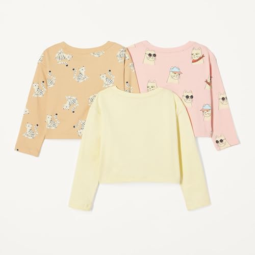 Image of Amazon Essentials Babies, Toddlers and Girls' Long Sleeve Cotton T-Shirts, Pack of 3
