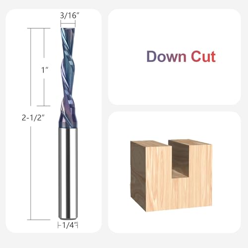 Image of SpeTool 1 /4 Inch Shank Downcut Spiral Router Bit 3 /16 Inch Cutting Diameter, TAC Coated CNC Router Bits End Mill for Wood Cutting, Slot Mortise, Engraving
