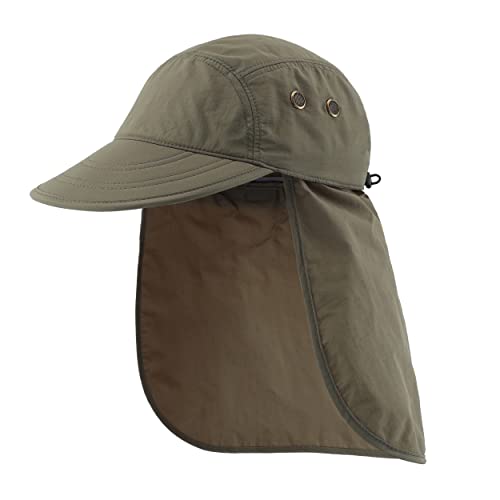 Magracy Sombrero de pescador de verano para hombre UPF 50+ con solapa en el cuello, protección solar, Verde Ejército Claro