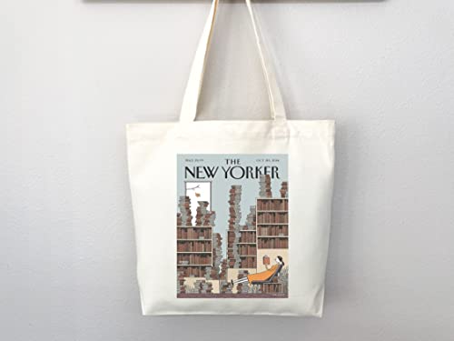 Bolso tote New Yorker con arte de portada de la revista, estilo artístico y elegante, hecho a mano, vegano miniatura 3