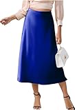 Womens Maxi Midi Satin Skirt for Women Fall Wedding Guest Dresses Winter Cocktail Party Silk Elegant High Waisted Long Skirts (Royal Blue S)