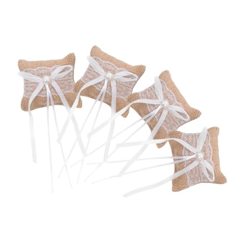 OUNONA 4Pcs Lace Burlap Pillow Elegant Wedding Cushion for Ceremony Engagement Proposal Photography Props Charming Design for Rustic Decor