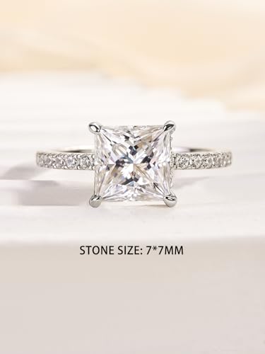 2 Carat Princess Cut Moissanite Engagement Ring for Women, Lab-Created D Color VVS1 S925 Silver Solitaire Ring, Classic Bridal Jewelry Gift2