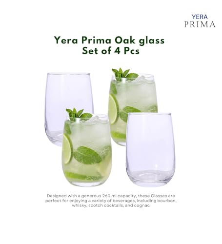 Image of Yera Prima Aqua Water /Juice /Cocktail Glasses- 260 ml Each -Set of 4 pcs