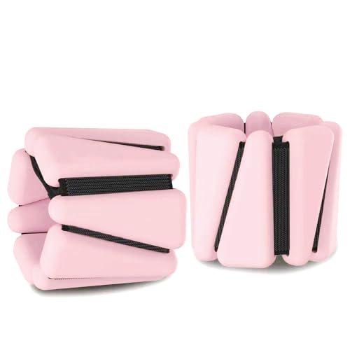 Image of XFYT Adjustable Wrist Weights & Ankle Weights | Pair of 2 bracelets x 1 lbs each (1kgs total) | Soft silicone for comfortable movements for yoga, pilates,workouts (Pink)
