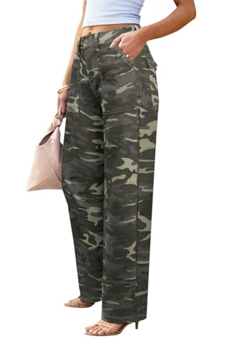 Image of Wide Leg Jeans for Women High Waist Stretch Cargo Denim Pants