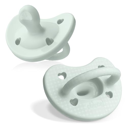Image of Chicco PhysioForma Luxe Orthodontic Pacifier for Babies 0-6 Months, One-Piece 100% Soft Silicone, Supports Breathing, Textured Shield & Handle, Included Sterilizing Case, BPA Free, 2-Pack, Mint