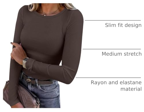 Image of ANRABESS Women Long Sleeve Shirts Rib Knit Slim Fit Tops Basic Tee Spring Outfits Casual T-Shirt Underscrubs Layer Clothes