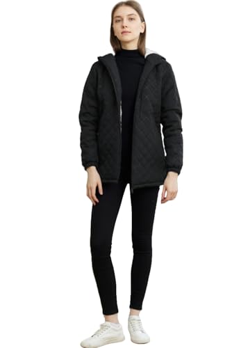 Womens Winter Outdoor Two-Pocket Fleece Hooded Long Warm Zipper Jacket4