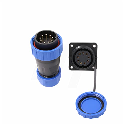 HangTon TY28 9 Pin 10A Circular Electrical Waterproof Connector Male Female 14AWG Wire Plug Panel Socket Screw Crimp Solder-Free Quick-Disconnect for Power Device