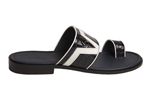 Giampieronicola 5396 Italian Mens Navy blu/White Leather Push-in-Toe Sandals