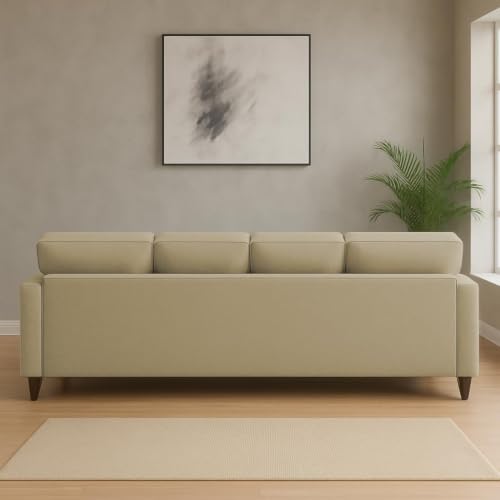 Image of Carlos 5-Seater Sofa Set with Ottoman (Cream Colour) | Premium Fabric Modern Sofa for Living Room, Home & Office | Stylish Comfortable Furniture for Hall & Lounge