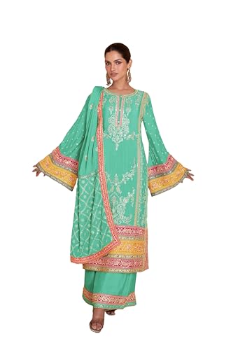 Image of Miss Ethnik Women's Yellow Color Chinon Embroidered Kurta Palazzo Set With Embroidered Dupatta (ME-1140-Yellow)
