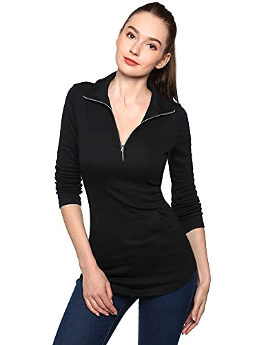 AmélieBoutik Top túnica con dobladillo curvo y bolsillo para mujer, Negro, S Cover
