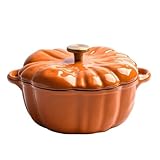 Kürbis Topf Gusseisen,Kürbis Design Emaille Gusseisen Bräter Kürbis Topf mit Deckel,Küchenutensilien Mit Antihaftbeschichtung Für Backen Kochen Schmoren(1Pcs,20cm)