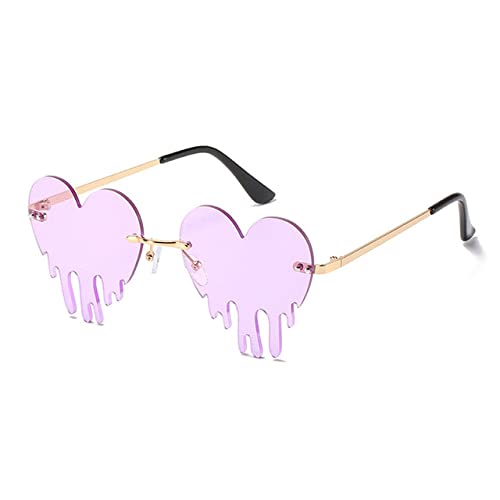 Lunettes de soleil coeur femme sans monture vintage avec lentille océan violet clair unique
