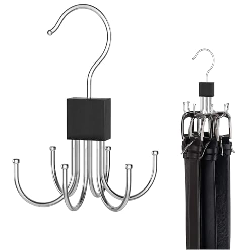 Mkono Belt Hanger Tie Hanger for Wardrobe Accessories Metal Closet Organizers and Storage Rack with 6 hooks Coat Closet Hook for Bra Scarf Tank Top Handbag Purse