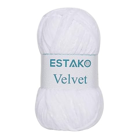 Estako Velvet Chenille Blanket amigurumi Yarn for Crocheting and Knitting Super Bulky 100 gr (132 yds) (1110 - White) Cover