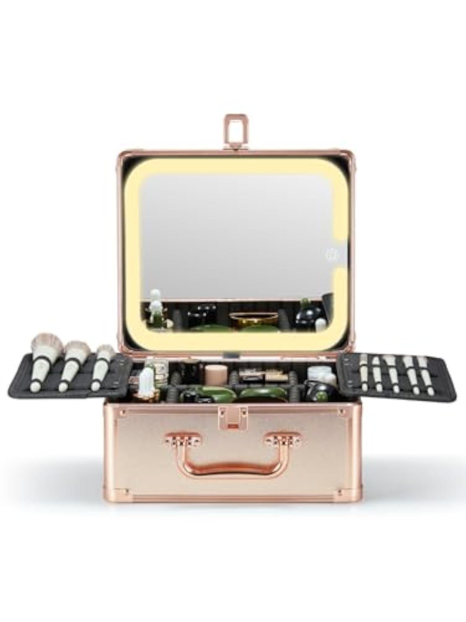 Lighted Mirror Makeup Box with Adjustable Dividers