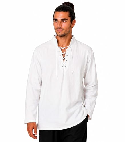 MAYLYNN Mittelalter Hemd Piratenhemd Herren Wikingerhemd Fischerhemd Kelte Yagumir, Gr. XL
