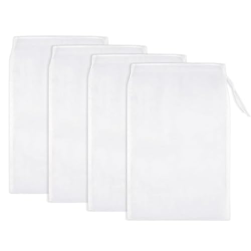 4 bolsas de leche de nueces, paño reutilizable de 30 x 20 cm, paño de filtro tejido de nailon, bolsa de filtro de malla fina con cordón, para queso, café, yogur, zumo de frutas, zumo de verduras